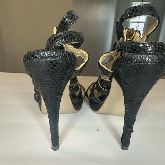 Jimmy Choo Black Glenys Caged Strappy Heels with Gold Accents - Picture 4 of 8